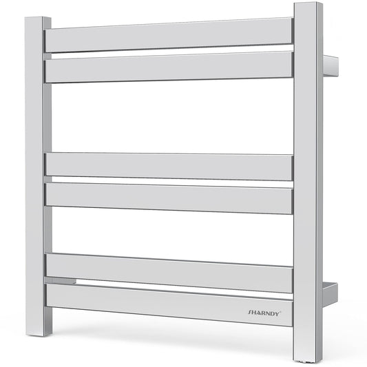 Towel Warmer Polished Chrome for Bathroom Wall Mounted Drying Rack Plug-in Electric Heated Towel Rack Stainless Steel Square 6 Bars Bath Towel Heater ETW84-4 80W 20.87x20.47x4.13 inches