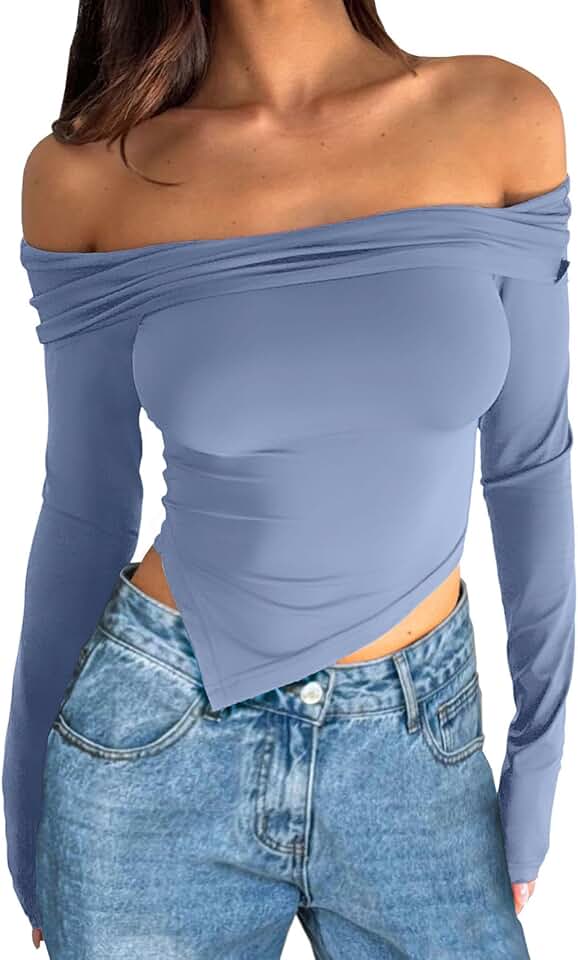 Off Shoulder Long Sleeve Crop Top for Women