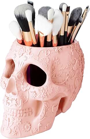 Large Skull Makeup and Desk Organizer in Cloud Pink