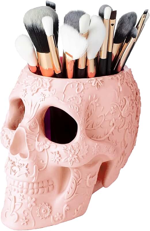 Large Skull Makeup and Desk Organizer in Cloud Pink