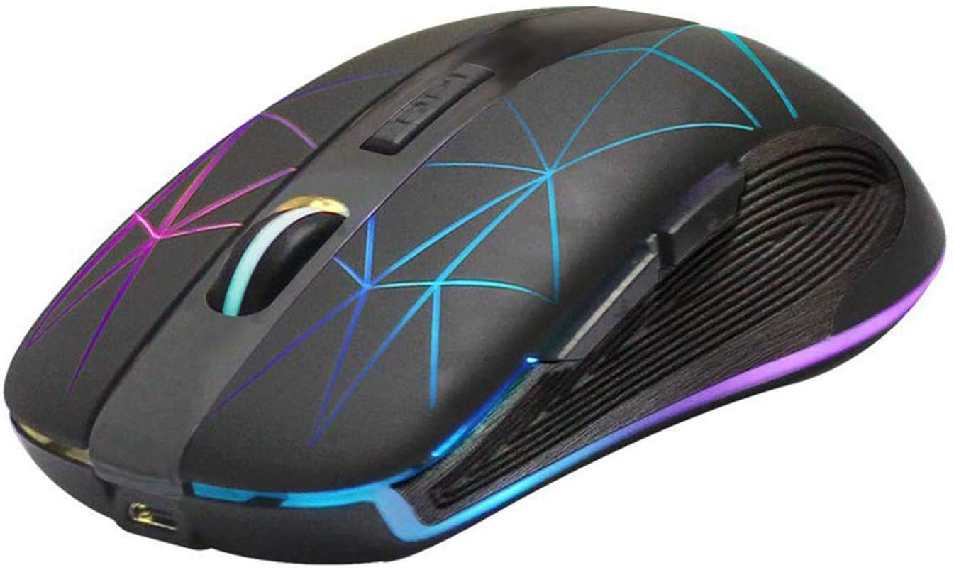 RM200 Wireless Mouse,2.4G Wireless Mouse 5 Buttons Rechargeable Mobile Optical Mouse with USB Nano Receiver,3 Adjustable DPI Levels,Colorful LED Lights for Notebook,PC,Computer-Black