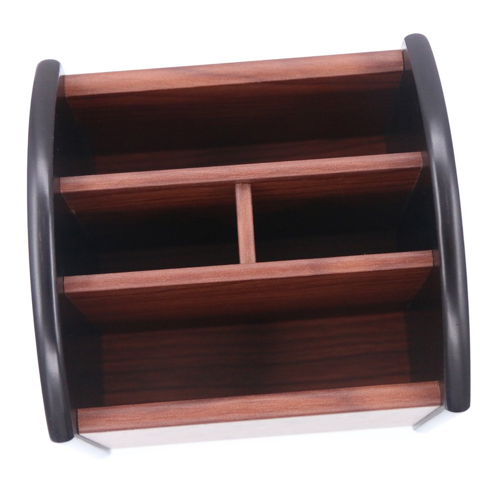 Wooden desktop pen and pencil holder with four compartments