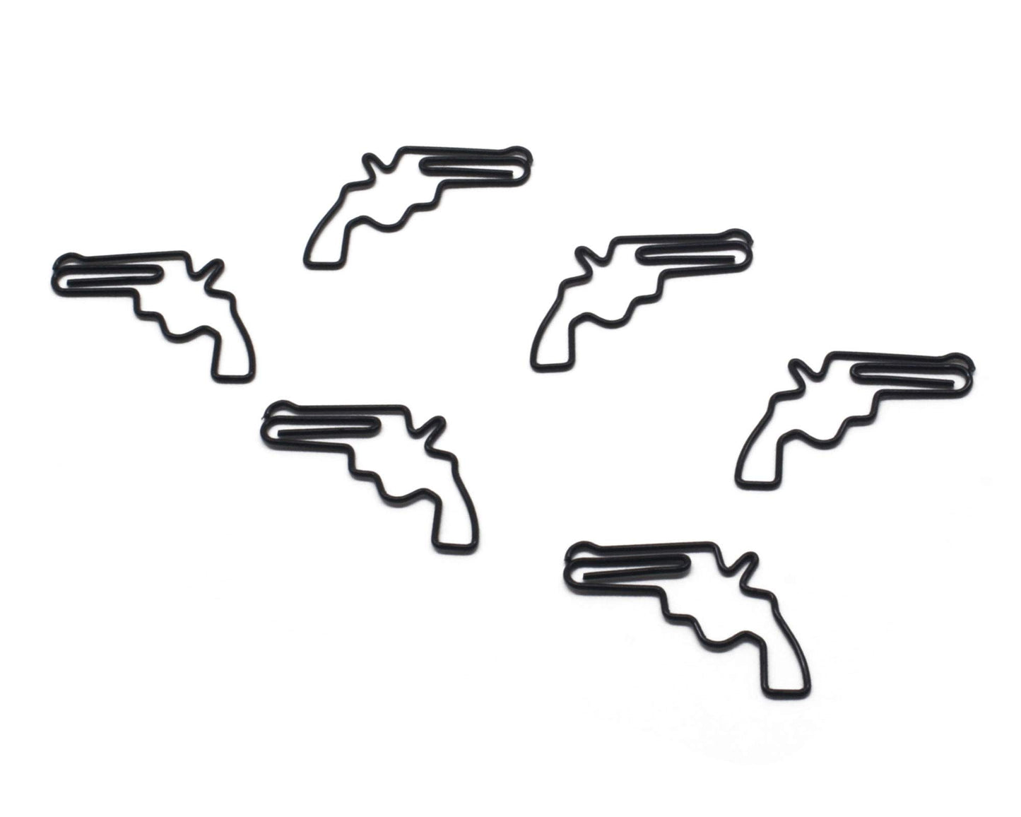 Gun-shaped paper clips in round tin, 100 count