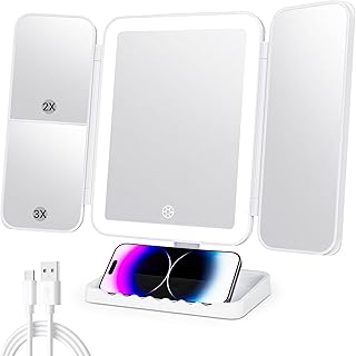 Tri-fold Vanity Mirror with Lights and Magnification