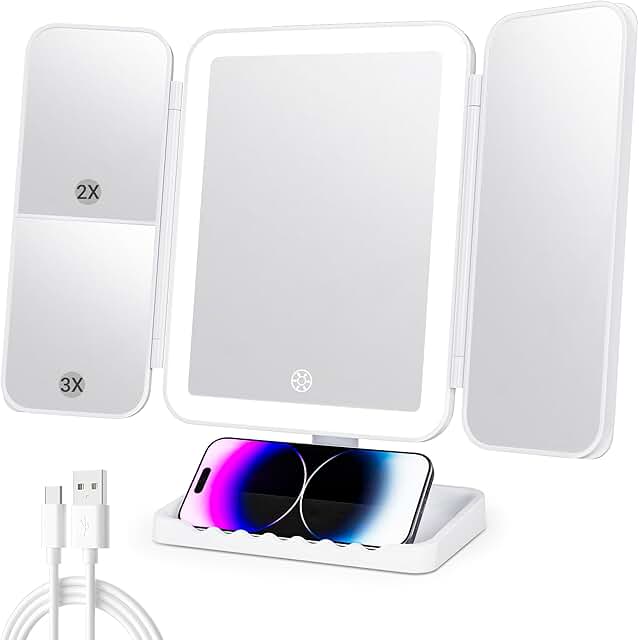 Tri-fold Vanity Mirror with Lights and Magnification