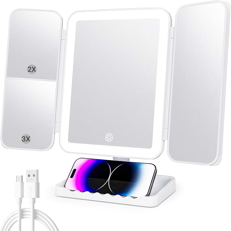 Tri-fold Vanity Mirror with Lights and Magnification