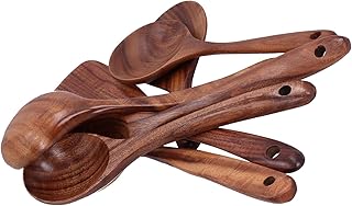 Set of 10 Wooden Teak Spoons with Long Handles