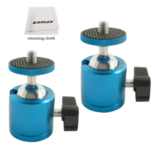 1/4 Mini Ball Head 360 Degree Swivel Tripod Head Aluminum Alloy Body with Standard 1/4 Screw Thread Base for Monopod Bracket Light Stand Compatible with HTC Vive Gopro - 2 Pack Blue