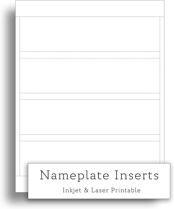 White 8x2 Inch Printable Nameplate Inserts, 100 Sheets