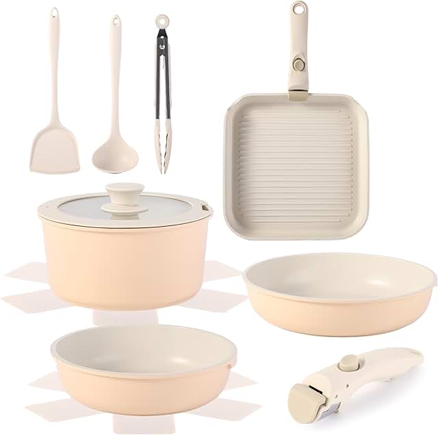 12-Piece Non-Stick Kitchen Cookware Set with Detachable Handles