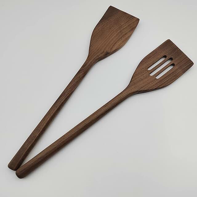 Set of 2 Wooden Cooking Spatulas in Black Walnut