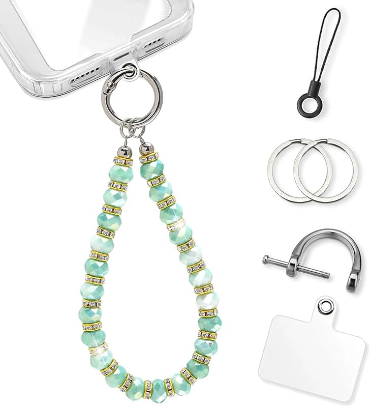 Rhombic Bling Glass Keychain Wristlet with Tether and Buckle