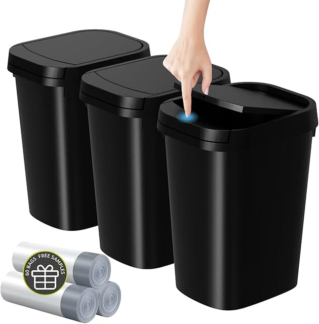 Set of 3 Small Bathroom Trash Cans with Lids