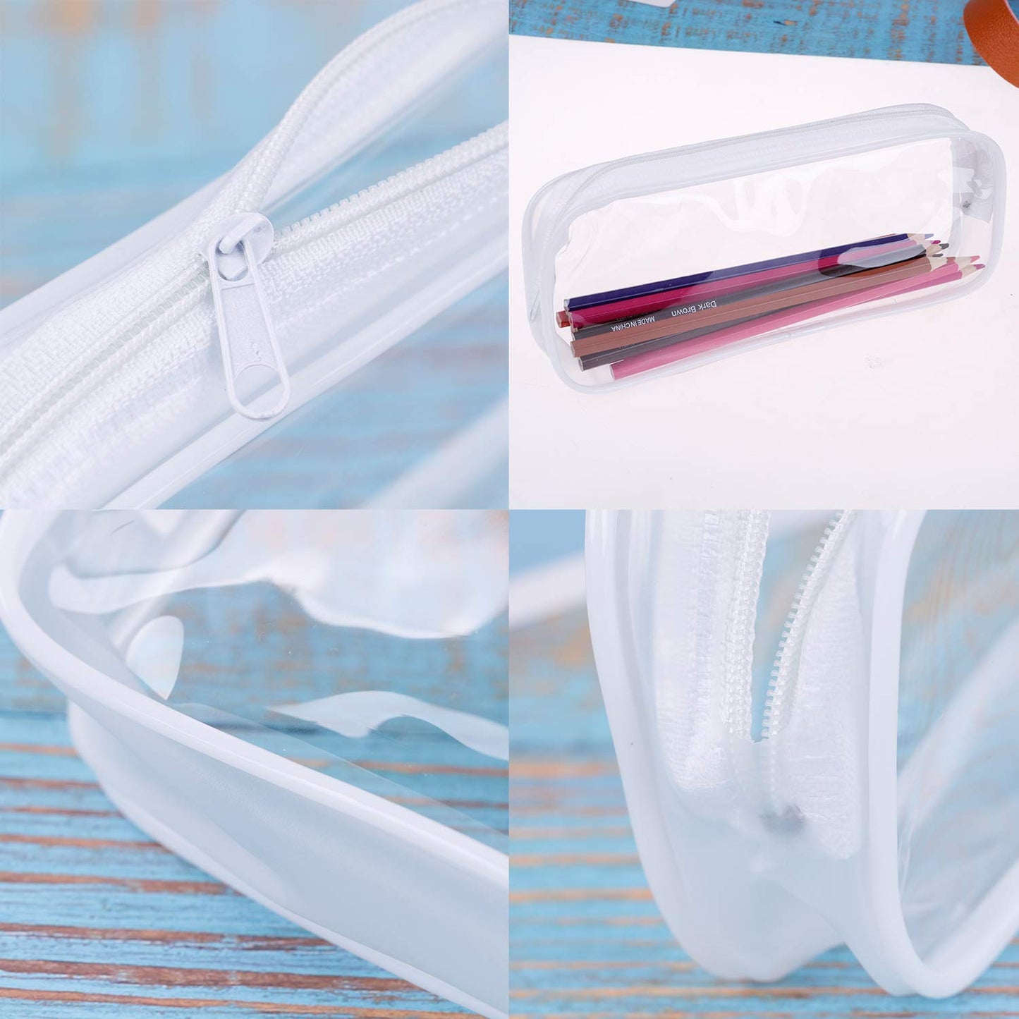 8-piece clear PVC pencil and makeup pouches