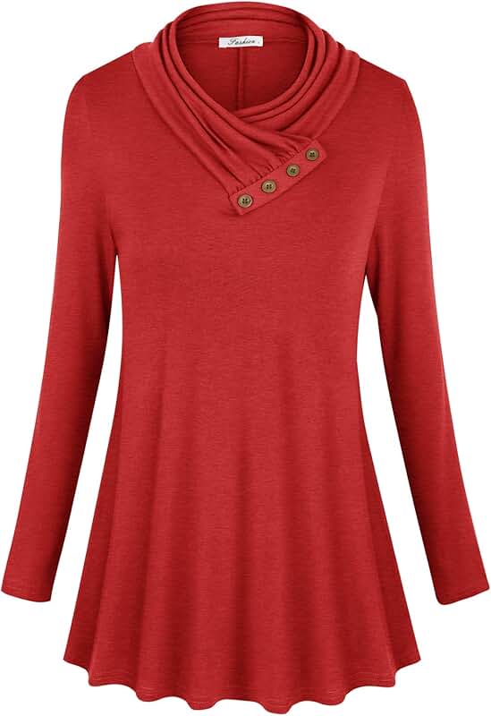 Women's Cowl Neck Long Sleeve Dressy Tunic Top