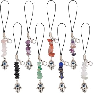 8pcs Gemstone Chips Hamsa Hand Phone Charms