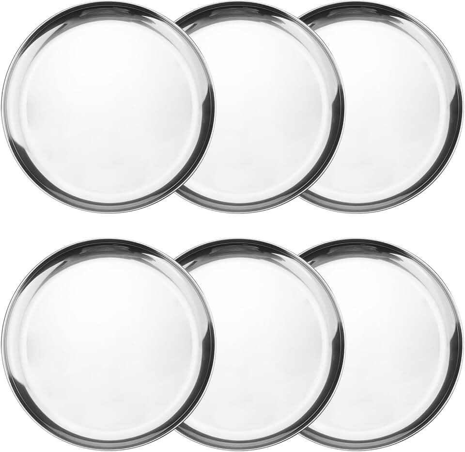 Six 11.8-Inch Stainless Steel Dinner Plates