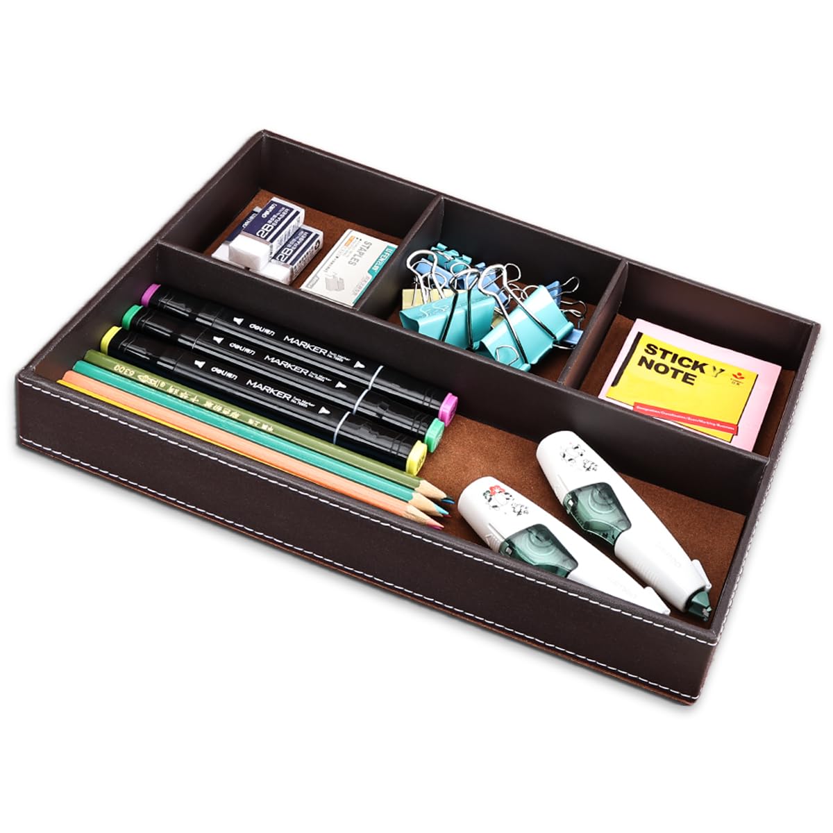Pu Leather Desk Organizer with Four Compartments