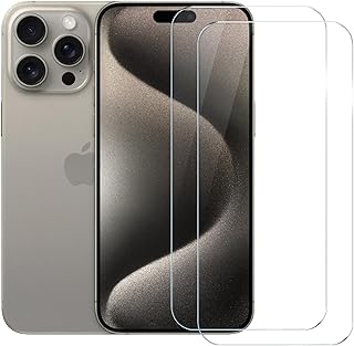 Two-Pack Clear Tempered Glass Screen Protectors for iPhone 15 Pro