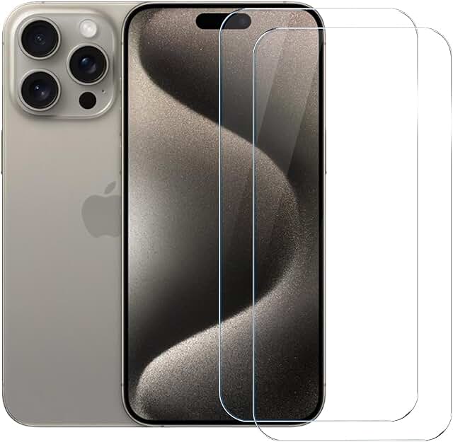 Two-Pack Clear Tempered Glass Screen Protectors for iPhone 15 Pro