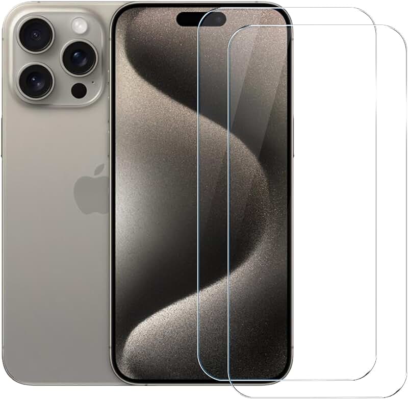 Two-Pack Clear Tempered Glass Screen Protectors for iPhone 15 Pro