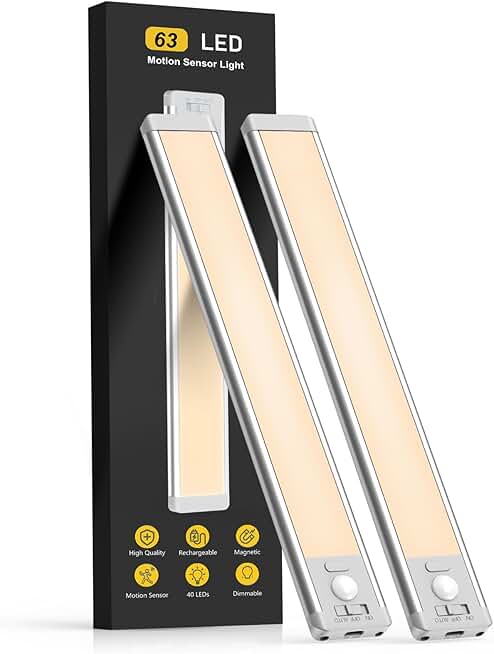 14.7-inch Rechargeable Motion Sensor Under Cabinet Lights, 2 Pack