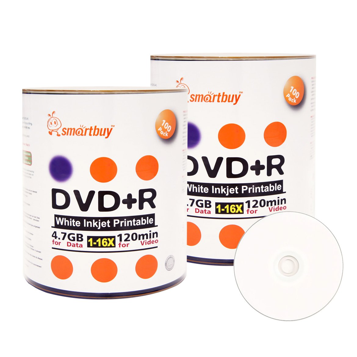 200 Pack DVD+R 4.7gb 16x White Printable Inkjet Blank Media Record Disc, 200 Disc 200pk