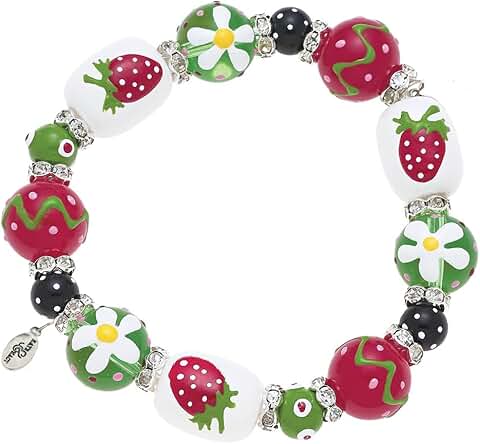 Strawberry Sparkle Beaded Elastic Bracelet
