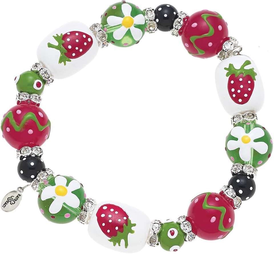 Strawberry Sparkle Beaded Elastic Bracelet