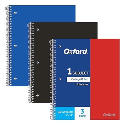 Set of 3 1-Subject Spiral Notebooks with Plastic Covers