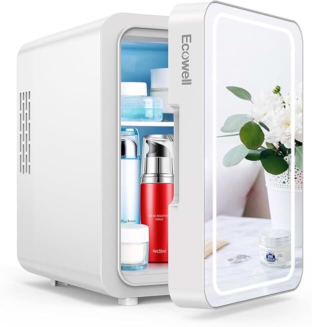 Mini skincare fridge with LED mirror, 4L, white