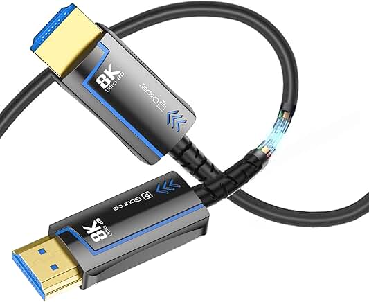 Fiber Optic HDMI Cable 65FT 8K 4K 120Hz HDR Gold