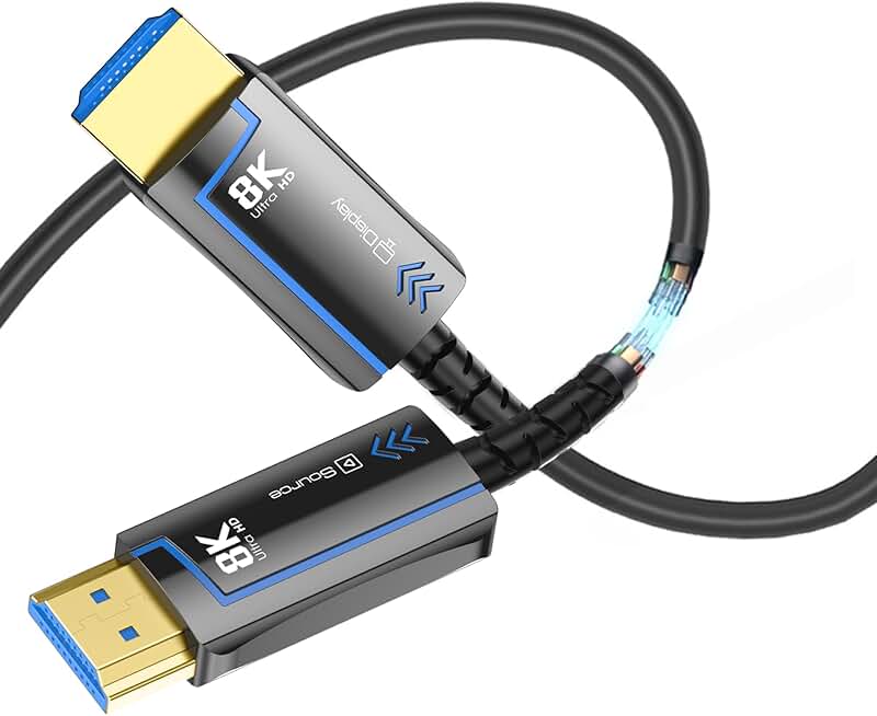Fiber Optic HDMI Cable 65FT 8K 4K 120Hz HDR Gold