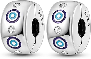 Sterling Silver Clip Spacer with Star Moon Evil Eye