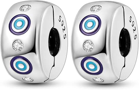 Sterling Silver Clip Spacer with Star Moon Evil Eye