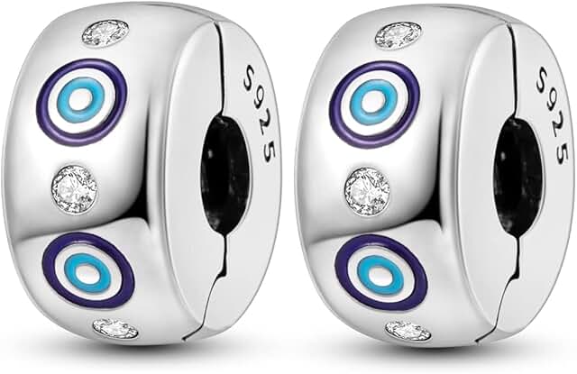 Sterling Silver Clip Spacer with Star Moon Evil Eye