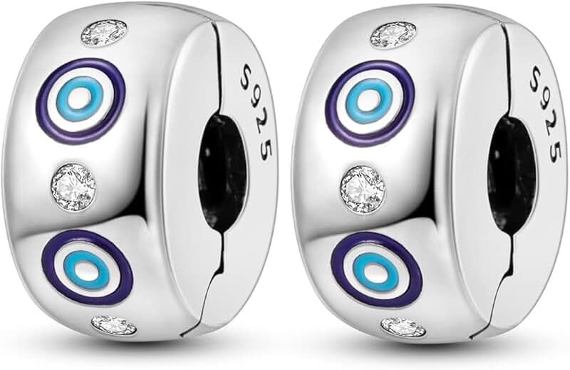 Sterling Silver Clip Spacer with Star Moon Evil Eye