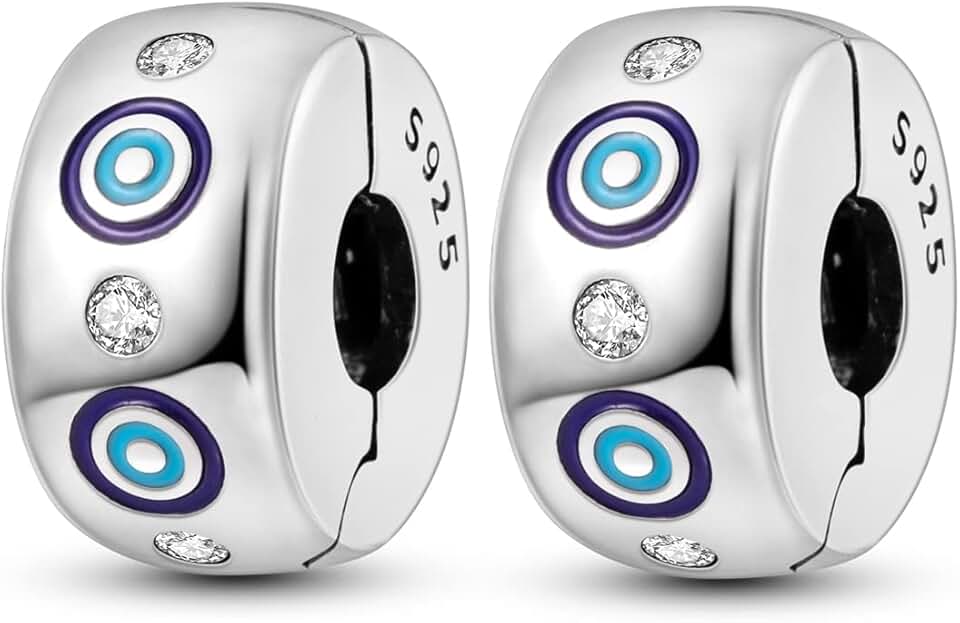 Sterling Silver Clip Spacer with Star Moon Evil Eye