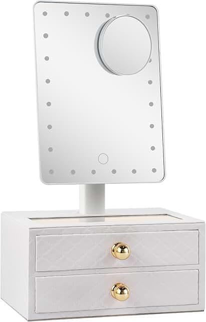 Lighted Makeup Mirror with Jewelry Organizer and Magnification