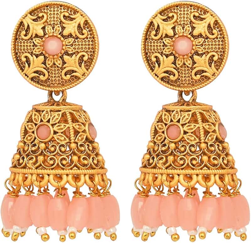 Gold Finish Beaded Pearl Crystal Spring Earrings Set