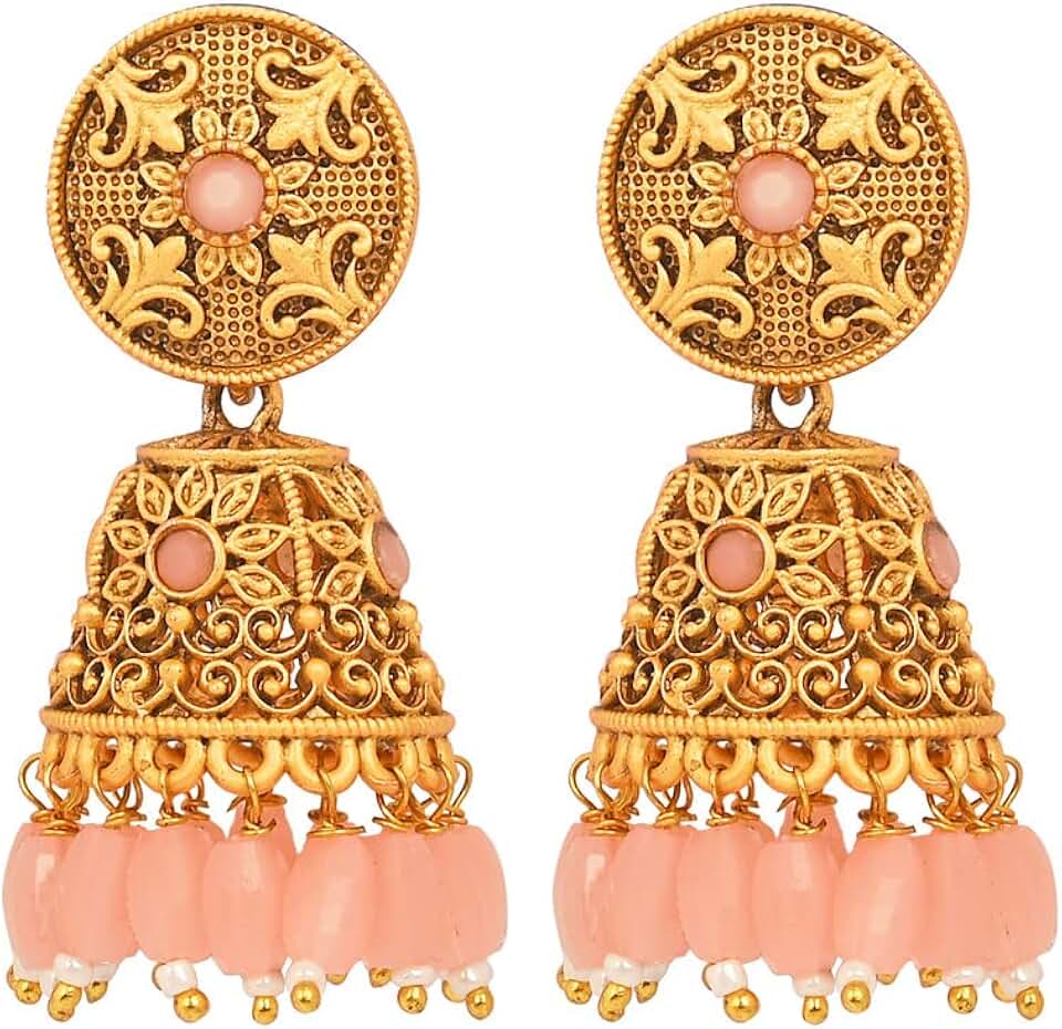 Gold Finish Beaded Pearl Crystal Spring Earrings Set