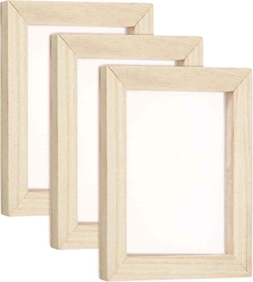 3-Piece Paper Making Layer Set, 7.1x5.9 Inch Wood with White Mesh
