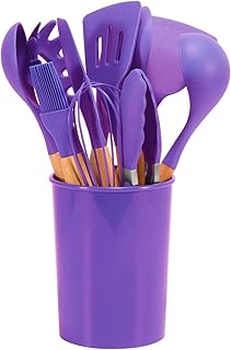 12-Piece Colorful Silicone Cookware Set with Wooden Handles