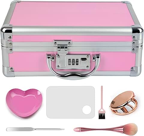 Large Pink Portable Makeup Storage Box with 6 Accessories