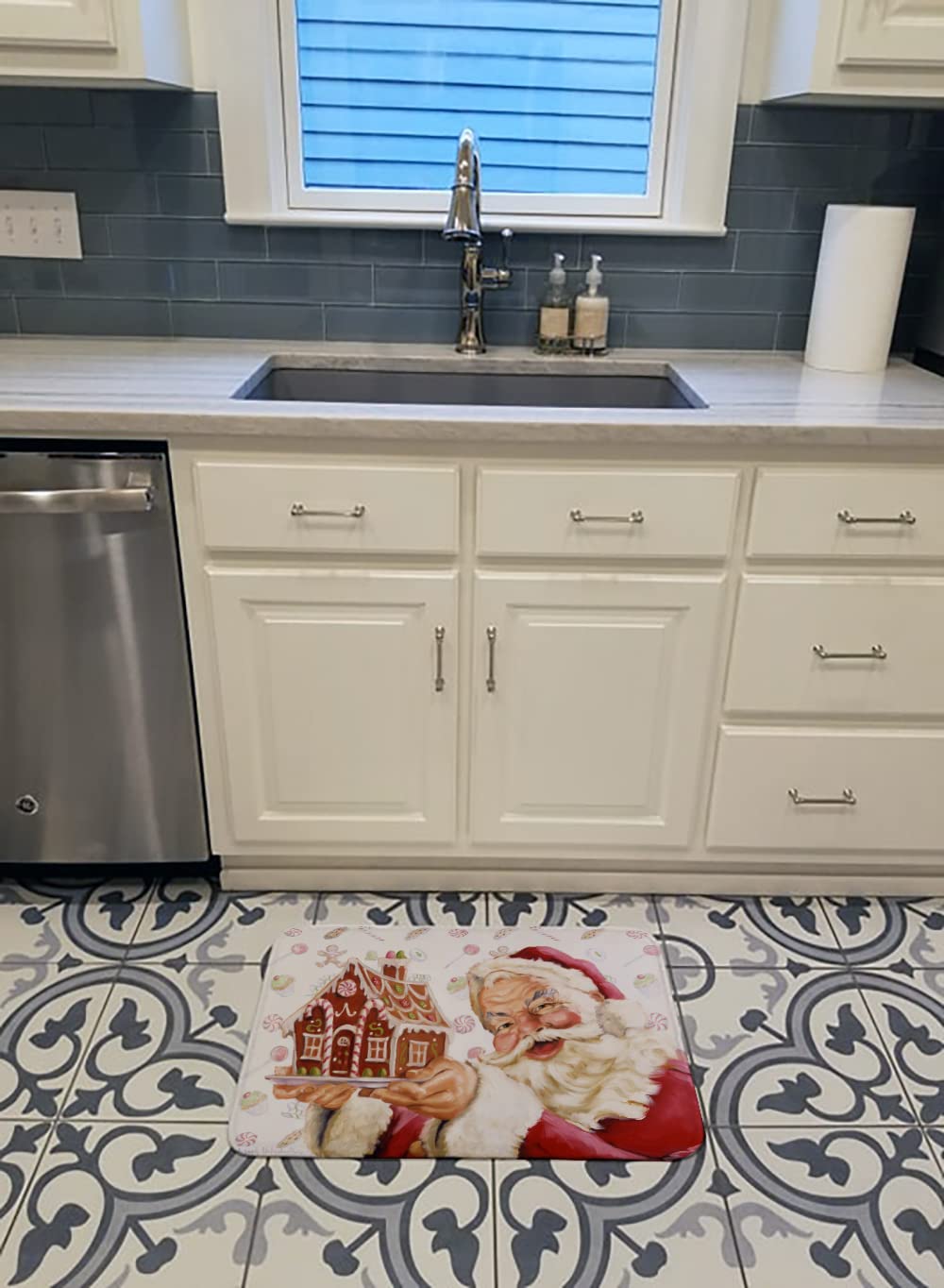 PJH3006RUG Santa Claus A Home for The Holidays Bath Mat Machine Washable Anti-Fatigue Memory Foam Kitchen Rug, 19 X 27, Multicolor