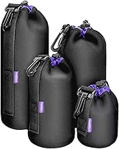 Set of four neoprene lens pouches for camera lenses