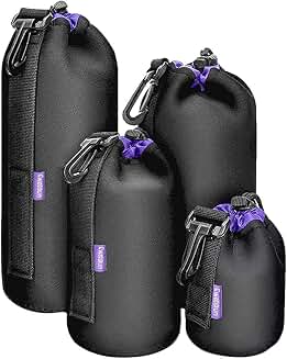 Set of four neoprene lens pouches for camera lenses