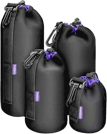 Set of four neoprene lens pouches for camera lenses