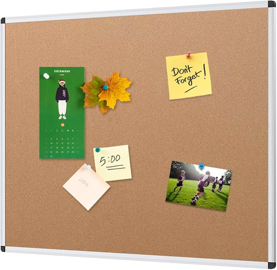 Cork Notice Board, 36 x 24 Inches, Silver Frame