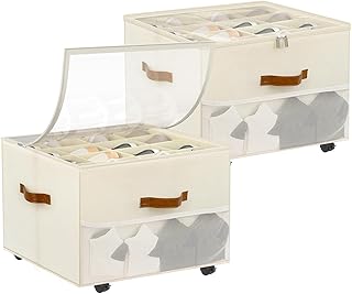 Foldable Shoe Storage Box with Wheels and Dividers